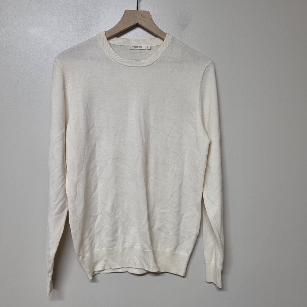 Suitsupply Men's Merino Wool Crewneck Sweater Size M Ivory Cream Lightweight